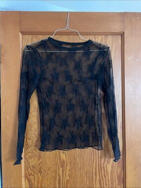 Sheer Black Long-Sleeve Lace Top